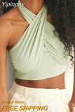 Yipinpay Women Cross Halterneck Bandeau Crop Tops Summer Simple Style Sleeveless Backless Tank Tops Streetwear Casual Plain Vest