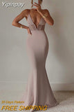 Yipinpay Spaghetti Straps Evening Party Long Dress 2023 New Sexy See-Through Sleeveless Deep V-Neck Corset Fishtail Bodycon Dress