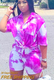 Yipinpay Two Piece Set Women 2023 Dashiki African Tie Dye Shorts Sets Oversized Shirt High Waist Shorts Mujer Matching Sets Outfit