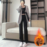 Yipinpay Stretch Straight Mom Jeans High Waist Denim Pants Ladies Casual Vintage Vaqueros Mujer Winter Thicken Velvet