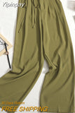 Yipinpay Summer Korean Fashion Wide Leg Women's Suit Pants High Waist Lace Casual Elegant Loose Saggy Straight Full Length Trousers
