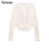 Yipinpay Spring Women Patchwork Knitted Sweater Coats 2023 Solid Single Breasted Cardigan Tops Female Long Sleeve O-Neck Top