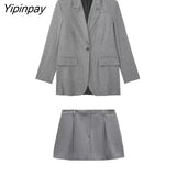 Yipinpay New Two Pieces Sets Women 2023 Autumn Chic Fashion Single Button Blazers Jackets High Wasit Shorts Women Sets