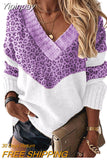 Yipinpay Autumn Winter V-neck Women's Pullover Leopard Striped Vintage Long Sleeve Knit Top Korean Fashion Pink Women Sweater Jersey