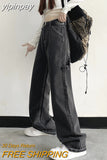yipinpay Women Jeans Vintage High Waist Y2k Streetwear Korean Fashion Black Grey Straight Jean Pants Ladies Baggy Wide Leg Denim Trousers