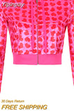 Yipinpay Women's Pants Suits Female Short Coat Heart Print Long Sleeve Tops with Zipper and Pockets Women's Clothes for Spring Fall 2023