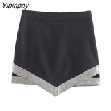 Yipinpay New Tassel Diamonds Mini Skirts Sets Women Fashion Long Sleeved Deep V-Neck Shirts +High Wasit Skirts Sexy Tops