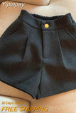 Yipinpay Autumn Winter High Waist Woolen Shorts Women Straight Loose Wide Leg Pantalones Cortos De Mujer Cargo Y2k Shorts