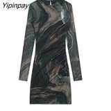 Yipinpay 2023 Women Mini SexyTulle Dresses Spring Summer Elegant Party Sheath Slim Dress Long Sleeve O-Neck Vestidos