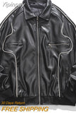Yipinpay Leather Bomber Jackets Women 2023 Fashion Pu Baseball Outerwear Varsity Jacket Streetwear Hip Hop Y2k Unisex Men Top Coats