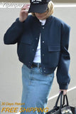 Yipinpay Fashion Bomber Jackets for Women 2023 Chic Pockets Coats Female Long Sleeve Stand Collar Casual Jacket New Outerwears