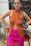 yipinpay Casual Button Women Knitted Sweater Y2K Vest Cardigans Crop Tops 2023 Skinny Sleeveless Sexy V Neck Tank Top Club T Shirt