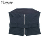 Yipinpay Fashion Women Corset Wrap Chest Tops With Belt Casual Back Zipper Sleeveless Sexy Asymmetrical Summer Sling Tops