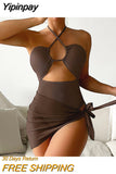 Yipinpay Women One Piece Swimsuit 3 Cover Ups Women Swimwear High Waist Solid Female Bathing Suit Beachwear Swimming Suits Biquini
