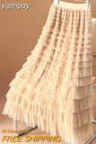 yipinpay Fashion Luxury Elegant Fairy Long Maxi Skirt Women Mesh Layers Pleated Korean Cupcake Skirts for Woman Faldas 96cm