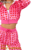 Yipinpay Women's Pants Suits Female Short Coat Heart Print Long Sleeve Tops with Zipper and Pockets Women's Clothes for Spring Fall 2023