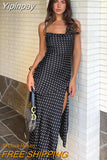 Yipinpay MO Fashion Dot Print Swinging Neck Backless Midi Dress For Women Chic Slip Side Split Slim Dresses Ladies Sundress
