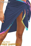 Yipinpay Women Beach Sarongs, Sexy Sheer Mesh Swimsuit Wrap Skirt Bikini Cover Up with Colorful Pompom Tassel Summer 2023