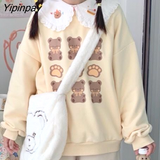 Yipinpay Autumn Set Women Loose Cute Peter Pan Collar Printed Sweater + Corduroy Pants Two-piece Suit