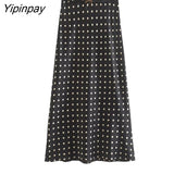 Yipinpay 2023 Women Fashion Dot Straight Skirt With Belt Spring Autumn Causal High Waist Vintage Skirt A-line Streetwear