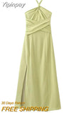 Yipinpay Halter Long Dress Women Summer Backless Dress Woman Off Shoulder Elegant Party Dresses For Women 2023 Sexy Evening Dresses