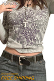 Yipinpay Women T-shirts Fall Winter 2023 Sexy Crop Top Clothes y2k Graphic Fairy Grunge Aesthetic Vintage Long Sleeve Top Streetwear