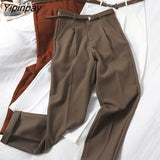 Yipinpay High Waist Winter Wide Brown Pants Elegant Woman Office Pants Trousers Loose Casual Women's Trousers Korean
