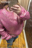 Yipinpay Color O Neck Sweaters Women Lantern Sleeve Knit Pullover Chic Thick Warm Oversized Loose Pullover Ladies Casual Knitwear