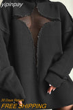 yipinpay Y2K Pullover Knitted Oversized Jumper Tops Hollow Out Patchwork Long Sleeve Turtleneck Winter 2023 Sweater Casual Tops 0407