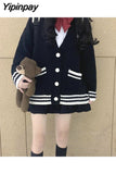Yipinpay and Winter Cardigan Women New Japan Style Lazy Knit Cardigan Loose Sweet Contrast Cute Sweater Female Students Wear