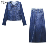 Yipinpay Vintage 2023 Solid Slim Blouse Pants Sets Spring Summer Casual Single Breasted Long Sleeve Shirt Zipper Flare Pants Outwear