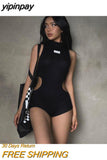 yipinpay Black Jumpsuits Hollow Out Playsuits Y2K Summer Clothes Sexy Romper Streetwear One Piece Bodysuit Bodycon Playsuit