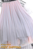 yipinpay Women Tulle Tutu Midi Mesh Skirts Kawaii Bridesmaids Hit Color Irregular Dance Pleated Skirt Girls Black Pink Faldas