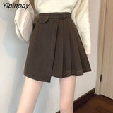 Yipinpay Autumn Winter Apricot Woolen Skirt Women High Waist Pleated Skirt