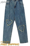 yipinpay Women's Jeans High Waist Splash Ink Design Fashion Streetwear Hip Hop Straight Pants Baggy Vintage Female Wide Leg Denim Trouser
