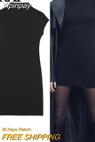 Yipinpay 2023 Black Knitted Dresses For Women Elegant Short Dresses Woman Mini Bodycon Dress Women High Neck Sleeveless Party Dress