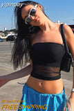 yipinpay Corset Black Y2K Tops Women Transparent Crop Top Stretch Tube Top Sexy Cami Tops Summer Streetwear 2000s Clothes