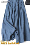 Yipinpay Spring Summer Women's Cotton Linen Wide Leg Pants Loose Elastic High Waist Thin Ladies Skirt Pants Capris Flared Trousers