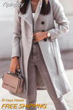 Yipinpay Button Front Longline Coat With Belt 2023 autumn winter new fashion Woman clothes outifits Winter coat for women