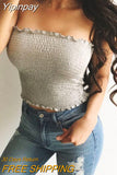 Yipinpay Women Crop Top Tube Top 2023 Summer Fashion Strapless Women T Shirt Slim Wasit Skinny Summer Top Pure Color Ruffles Camis