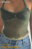 yipinpay Top Women Y2K Crop Top Backless Tank Top Knit Vest Summer Clothes Streetwear Skinny Sleeveless Cami Top Off Shoulder Top