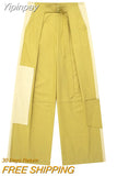 Yipinpay TRAF 2023 Fashion Women Wide Leg Pants Female Chic Casual Loose Pockets Trousers Ladies High Waist with Belt Summer Pants