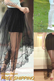 Yipinpay Vintage Women Stretch High Waist Lace Skirt Women Skater Flared Pleated Swing Long Summer Skir