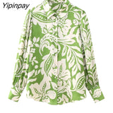Yipinpay Summer Women Fashion Print Blouses Shirt 2023 New Causal Long Sleeved Tops Vintage Single Breasted T-Shirts