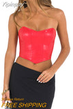 Yipinpay Women PU Leather Tube Tops Solid Color Strapless Boat-Neck Wrap Chest Tank Tops Summer Irregular Hem Bandeau Tops