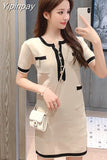 Yipinpay Button Knitted Mini Dress Short Sleeve Sweet Vestido De Mujer Summer 2023 French Elegant Party Black Casual Vrouw Jurk