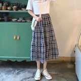 Yipinpay New Spring Summer Women Skirt Oversize Korean style A-line Harajuku Yellow plaid Long skirts High Waist female skirts