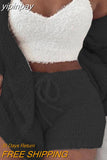 yipinpay Fluffy Three Piece Set Lounge Sexy 3 Piece Set Women Sweater knit Set Tank Top And Pants Casual Homewear Outfits Home Suit