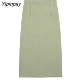 Yipinpay Fashion Women Solid Skirts Sets 2023 Summer Female Elegant Single Breasted Bow Shirts Mid-Calf A-Line Skirts With Belt Sets