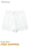 Yipinpay Fashion Embroidery Women's Shorts 2023 Summer Female Hollow Out White Short Ladies Chic Casual Loose Lace Up Shorts New In